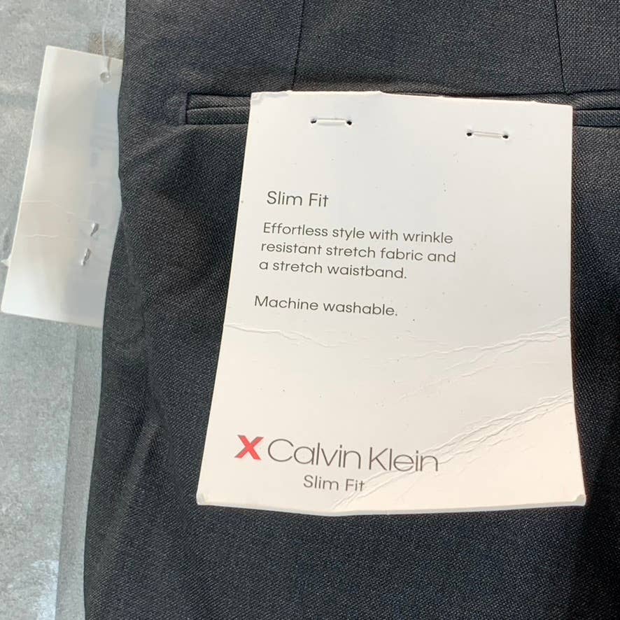 CALVIN KLEIN Men's Grey Solid Slim-Fit Infinite Stretch Dress Pants SZ 36X32