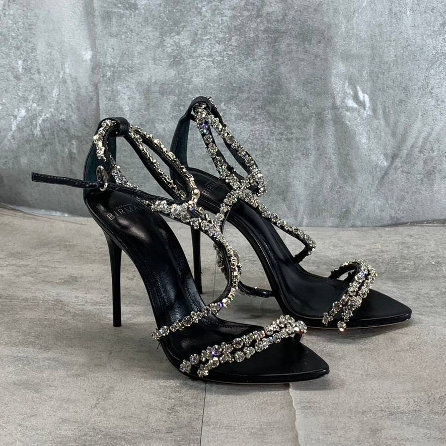 ALEXANDRE BIRMAN Women's Black Leather Demi Crystals Stiletto Sandals SZ 5 (35)