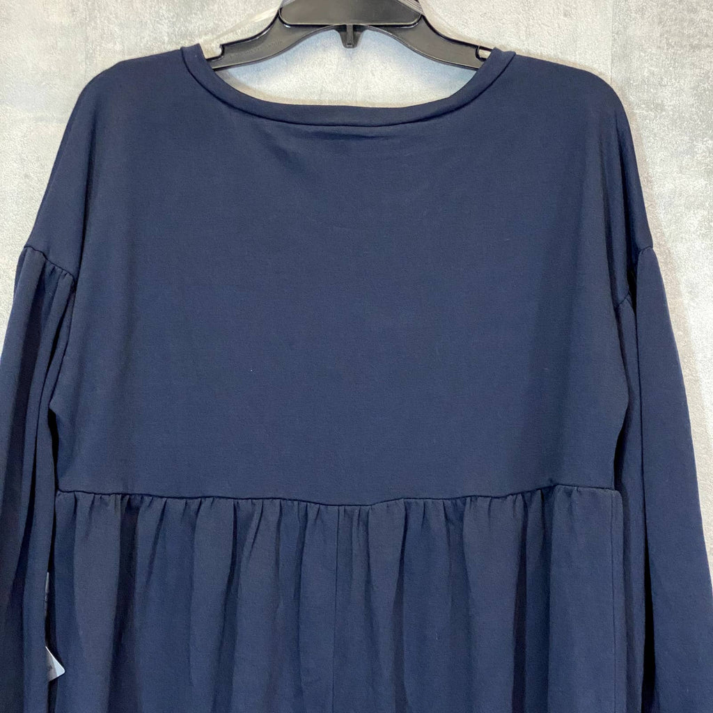 KE-NED-IK Women's Navy Round Neck Long Sleeve A-Line Mini Dress SZ XL