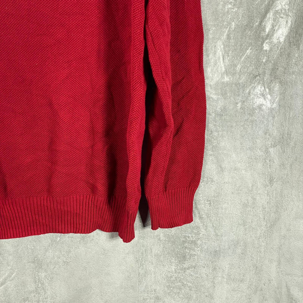 CLUB ROOM Men's Anthem Red Quarter-Zip Stand-Collar Textured Cotton Sweater SZ M