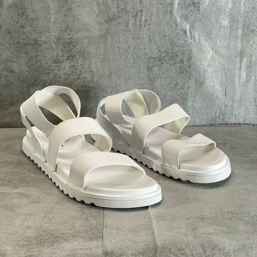 OLIVIA MILLER Women's White Nicola Stretchy Ankle Strap Slide Flat Sandals SZ 9