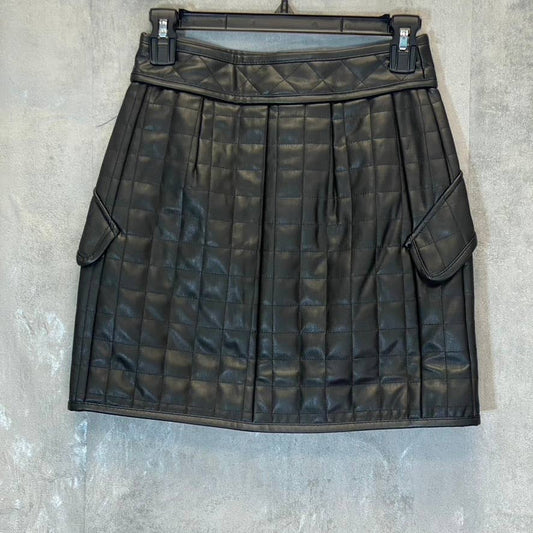 TOPSHOP Women's Solid Black Faux Leather Quilted Snap Front Mini Skirt SZ 4