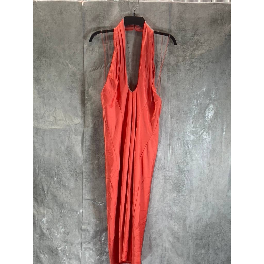AIDAN By AIDAN MATTOX Women's Sunkist Coral Cross Front Halter Midi Dress SZ 8