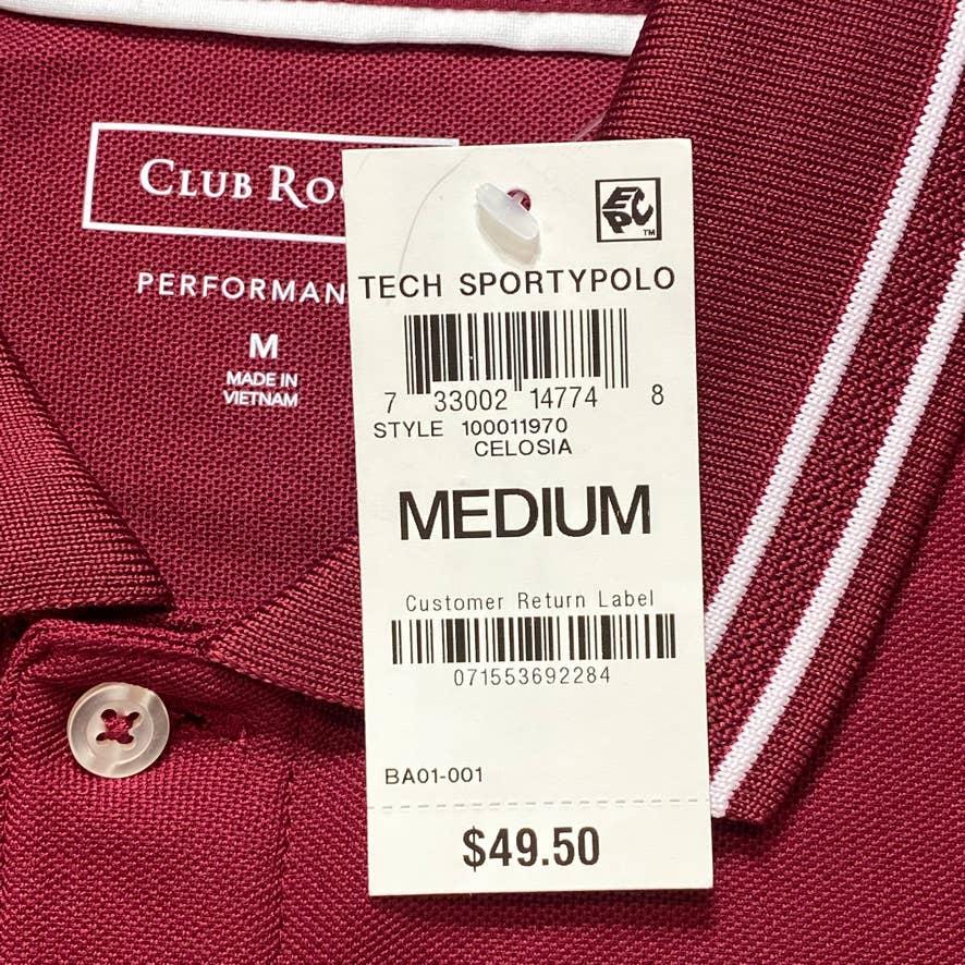CLUB ROOM Red Solid Sport Striped Short Sleeve Polo Shirt SZ M