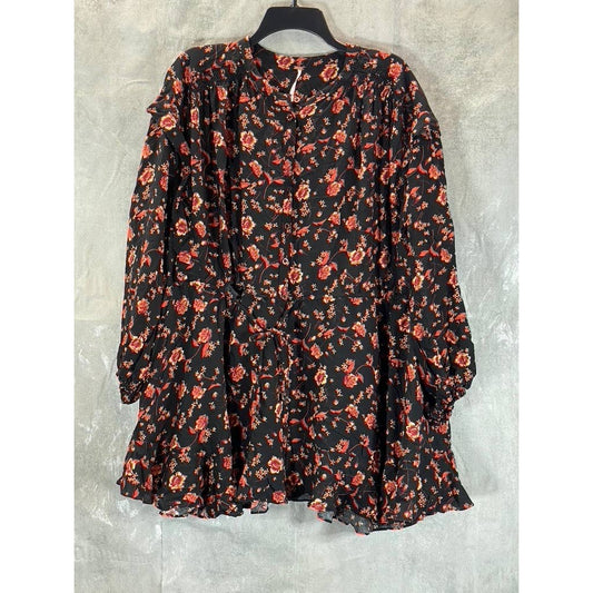 FREE PEOPLE Women's Dark Combo Flower Fields Long-Sleeve Mini Dress SZ XS