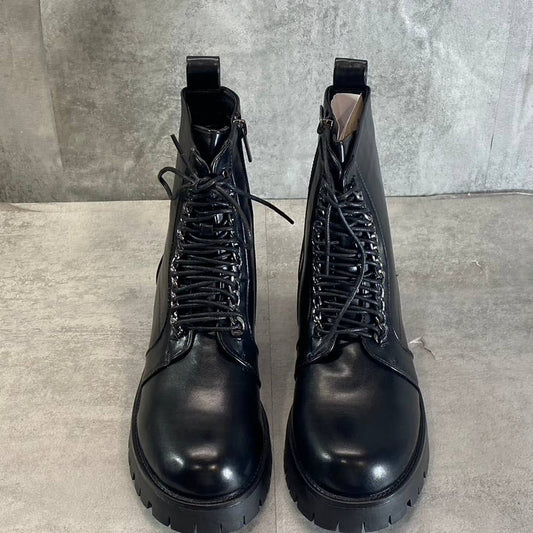 OLIVIA MILLER Women's Black Elizabeth Chain Lace-Up Combat Boots SZ 8.5