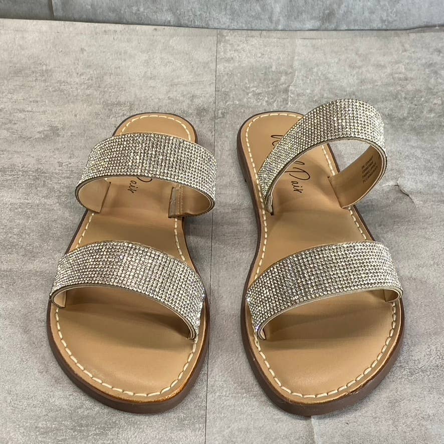 WILD PAIR Women's Sliver Bling Embellished Double-Strap Ginnie Slide Sandals SZ9
