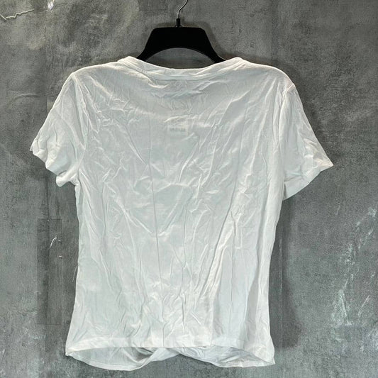 INC INTERNATIONAL CONCEPTS Women's Solid White Twist-Front Short Sleeve Top SZ M