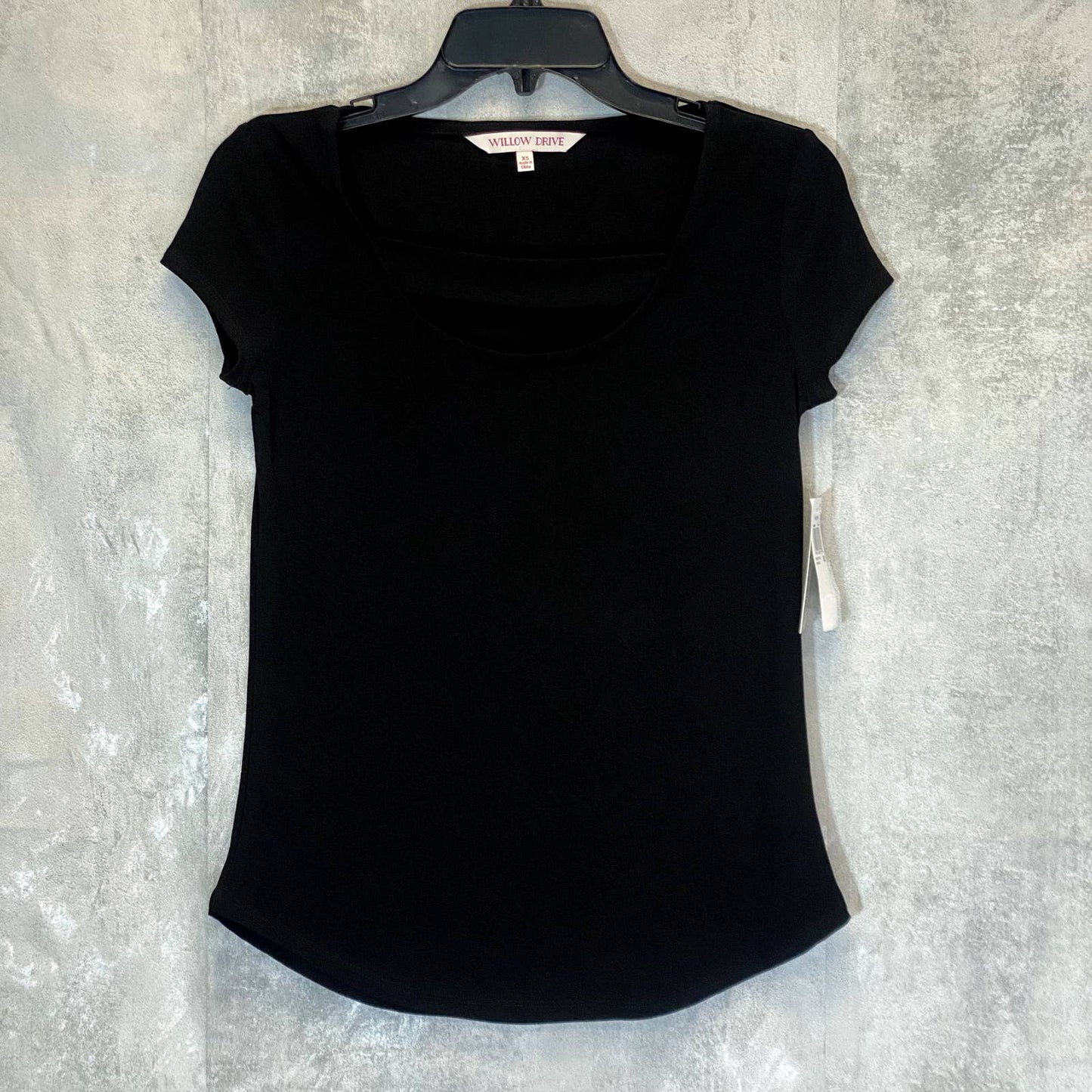 WILLOW DRIVE Women's Solid Black Crewneck Cutout Short Sleeve Top SZ XS