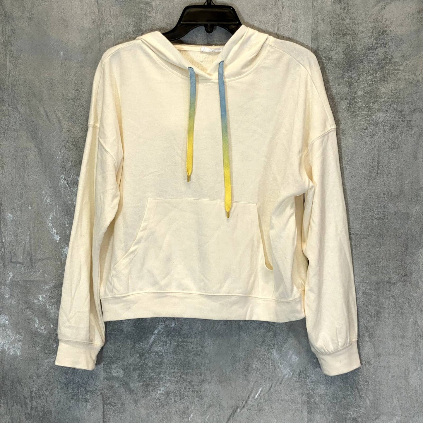 ELODIE Women's Off White Ombre Drawstring Pullover Hoodie SZ M