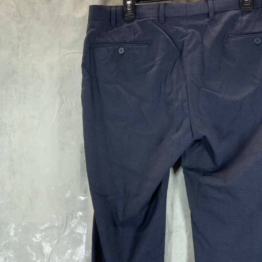 CALVIN KLEIN Men's Navy Mini-Check Slim-Fit Stretch Dress Pants SZ 38X30