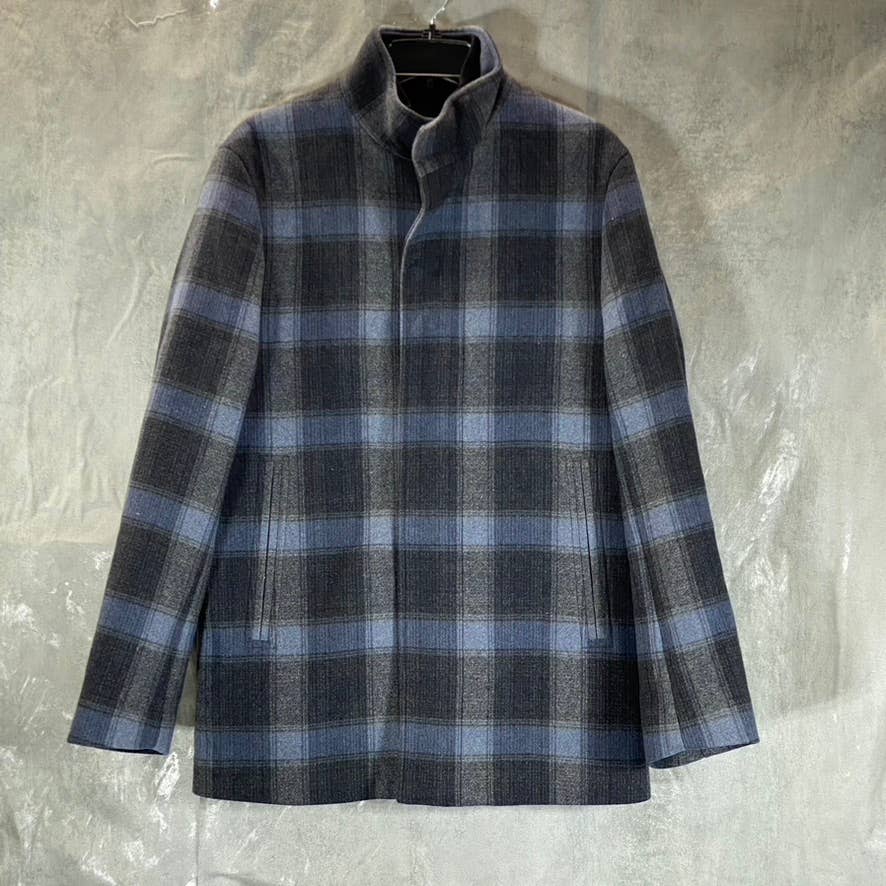 THEORY Men's Clarence Recycled Wool Plaid Blue Grey Slim Straight Jacket SZ S