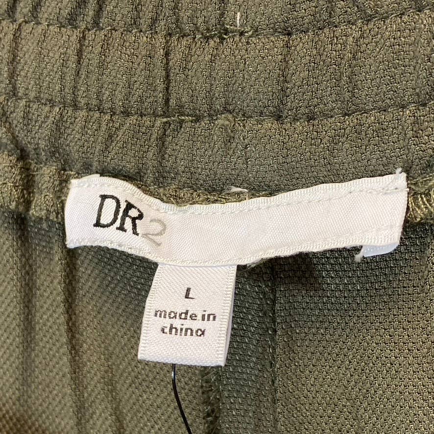DR2 By Daniel Rainn Women's Olive Contrast Stripe Drawstring High-Rise Wide-Leg Pull-On Pants SZ L
