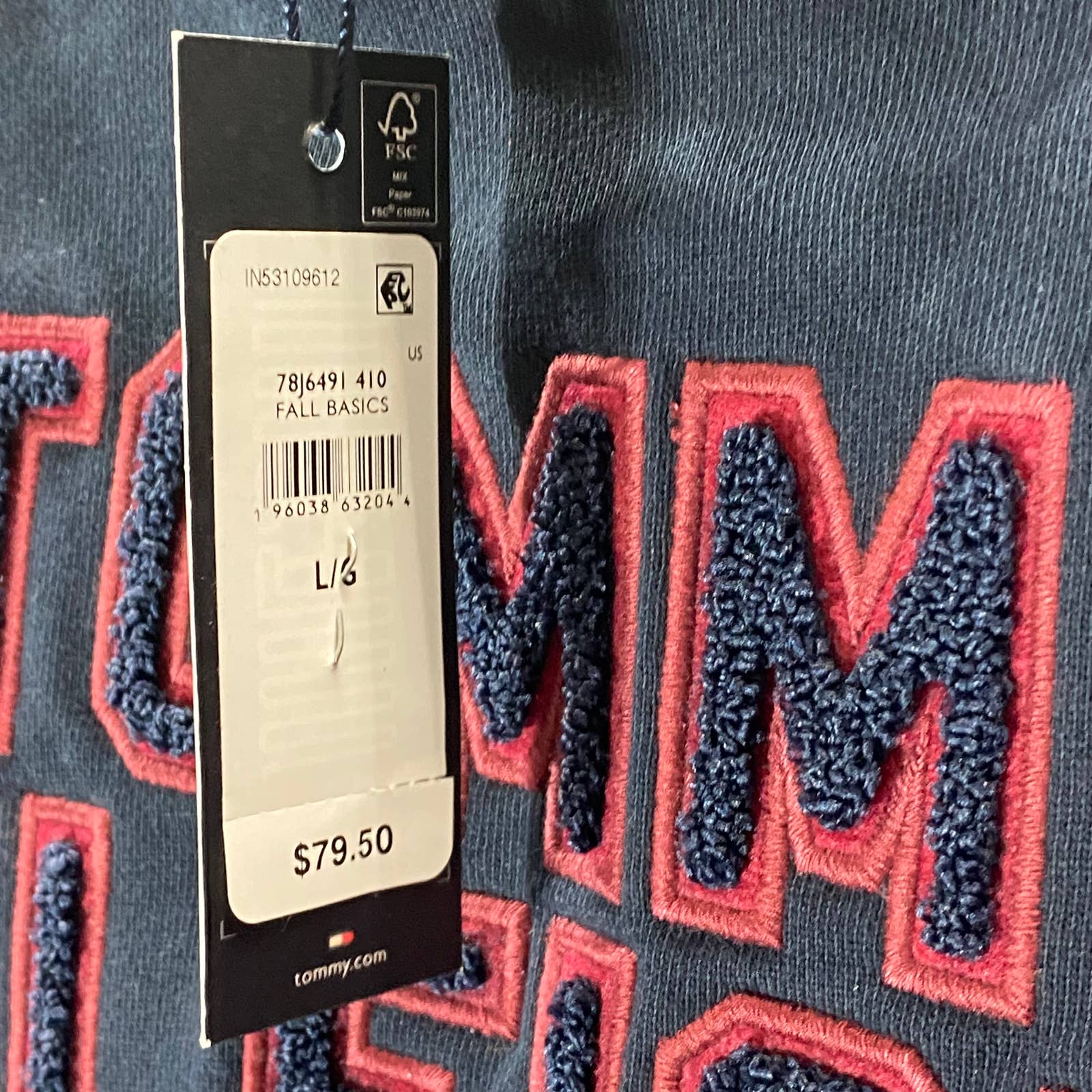 TOMMY HILFIGER Men's Navy Crewneck Slater Embroidered Logo Patch Sweatshirt SZ L