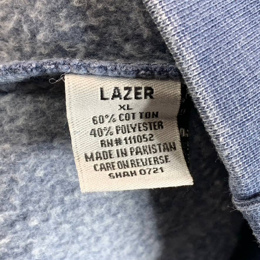 LAZER Men's Blue Fleece Long-Sleeve Burnout Popover Drawstring Hoodie SZ XL