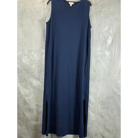 STYLE & CO Women's Navy Cotton Sleeveless Crewneck Side-Slit Maxi Dress SZ L
