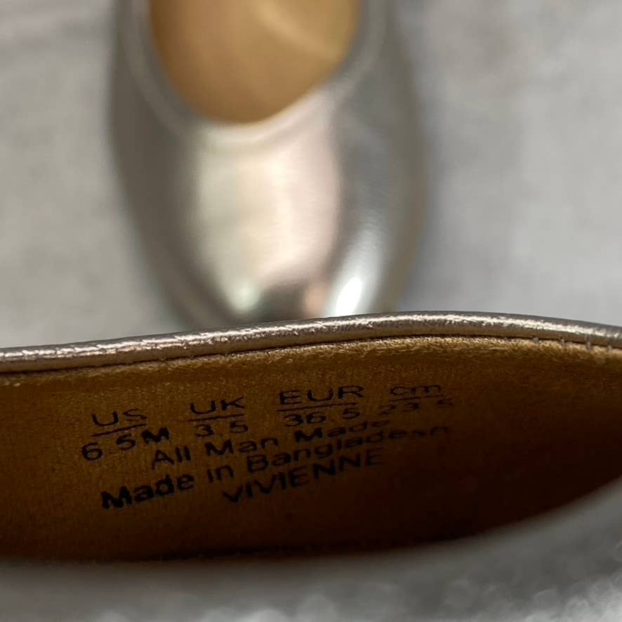 NATURALIZER Women's Warm Silver Metallic Vivienne Almond-Toe Slip-On Flats SZ6.5