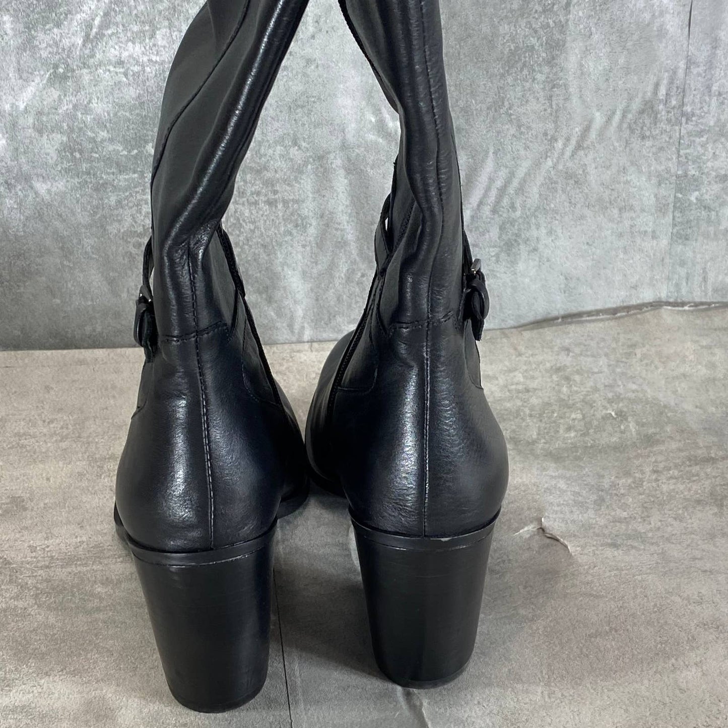 NATURALIZER Women's Black Leather Kalina Rounf-Toe Block-Heel Tall Boots SZ 9