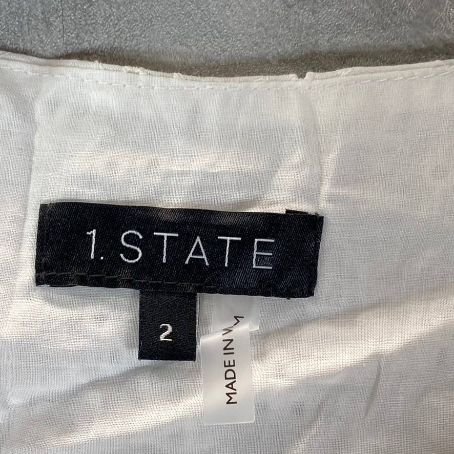 1. STATE Women's White Eyelet Wrap-Front Ruched Elbow-Sleeve Mini Dress SZ 2