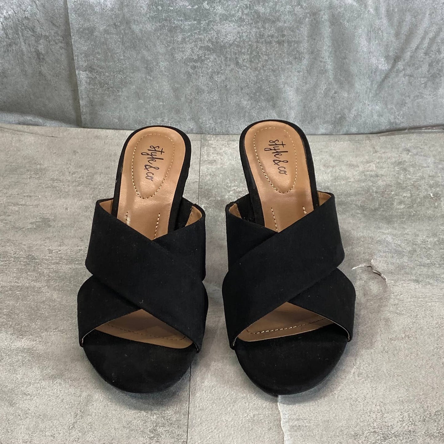 STYLE & CO Women's Black Micro Patriciaa Round-Toe Slide Dress Sandals SZ 6.5