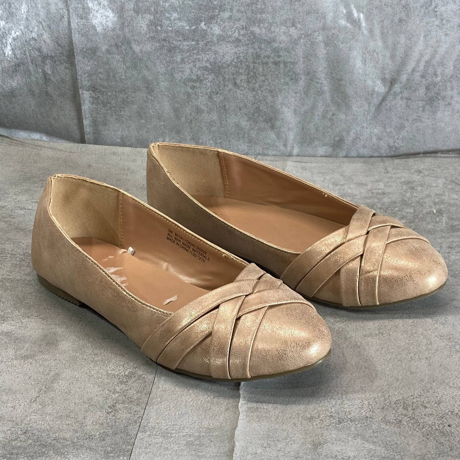 SUGAR Big Girl's Gold Metallic Becki Crisscross Round-Toe Slip-On Flats SZ 5