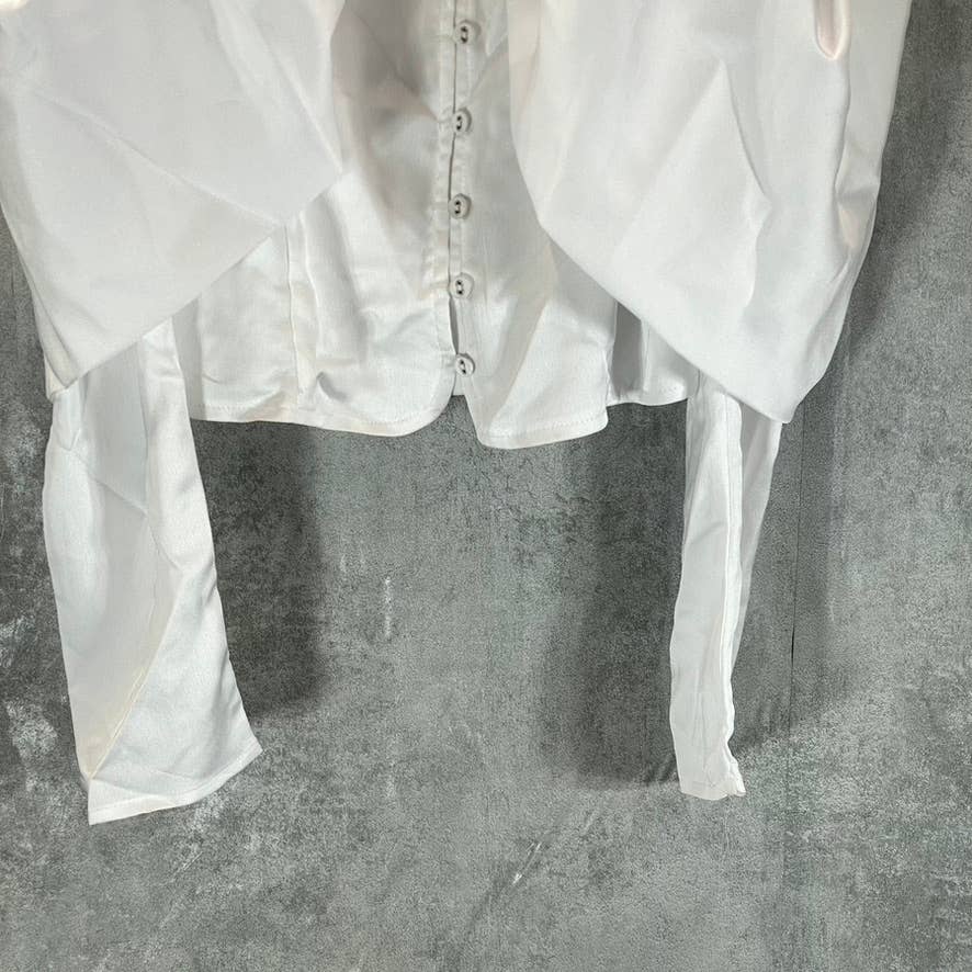 GUESS Women's White Yessica Cold-Shoulder Long-Sleeve Button-Front Top SZ M