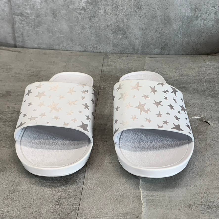 GOATS Big Girl's White/Silver The Slide K Star Print Slide Sandals SZ 2.5