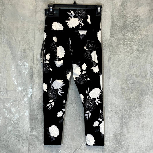 KAY UNGER Women's Pretty Peony Black Floral Print High-Rise Capri Leggings SZ S