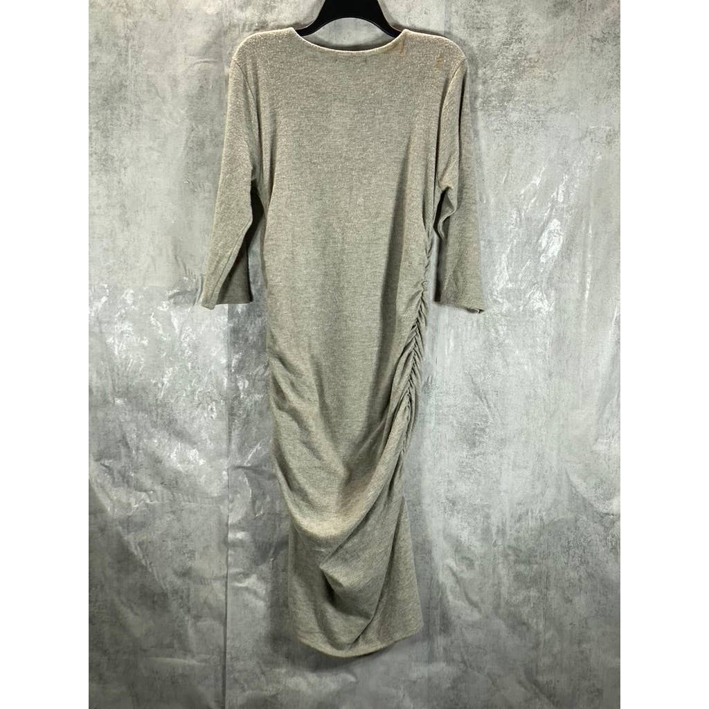 INC INTERNATIONAL CONCEPTS Women's Heather Grey 3/4 Sleeve Ruched Midi Dress