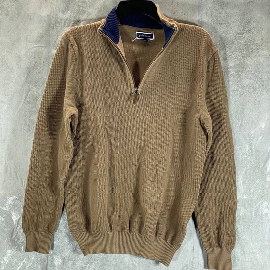 CLUB ROOM Men's Cracked Walnut Quarter-Zip Stand-Collar Textured Sweater SZ M