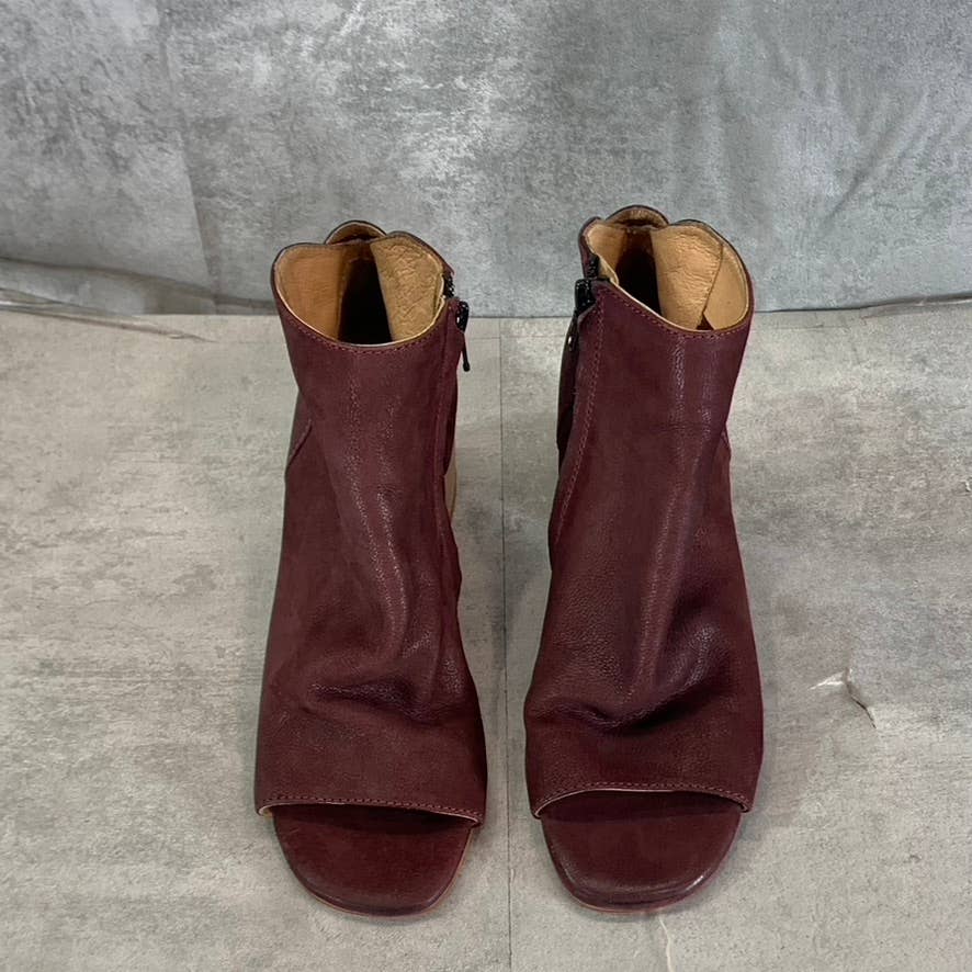 VINTAGE FOUNDRY CO. Women's Burgundy Sabrina Peep-Toe Block-Heel Ankle Boots SZ6