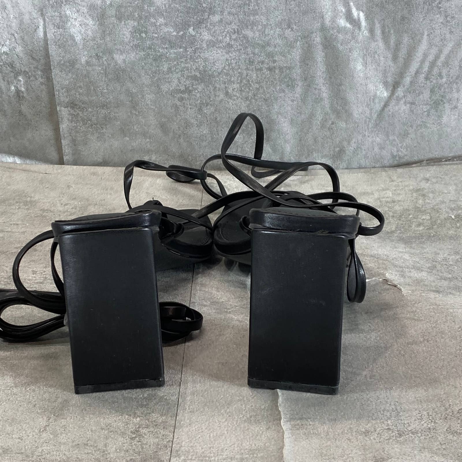 BAR III Women's Black Smooth Alana Tie-Up Geo-Heel Square-Toe Sandals SZ 8