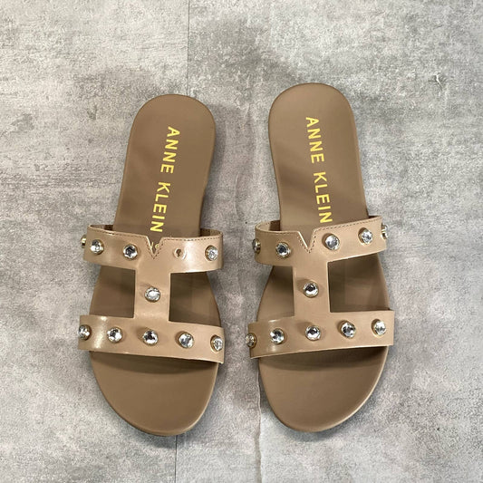 ANNE KLEIN Women's Natural Gold Studded Akely Slide Sandals SZ 8