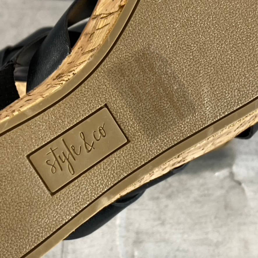 STYLE & CO Women's Black Smooth Violettee Slide Wedge Platform Sandals SZ 6