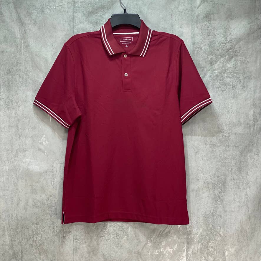 CLUB ROOM Red Solid Sport Striped Short Sleeve Polo Shirt SZ M