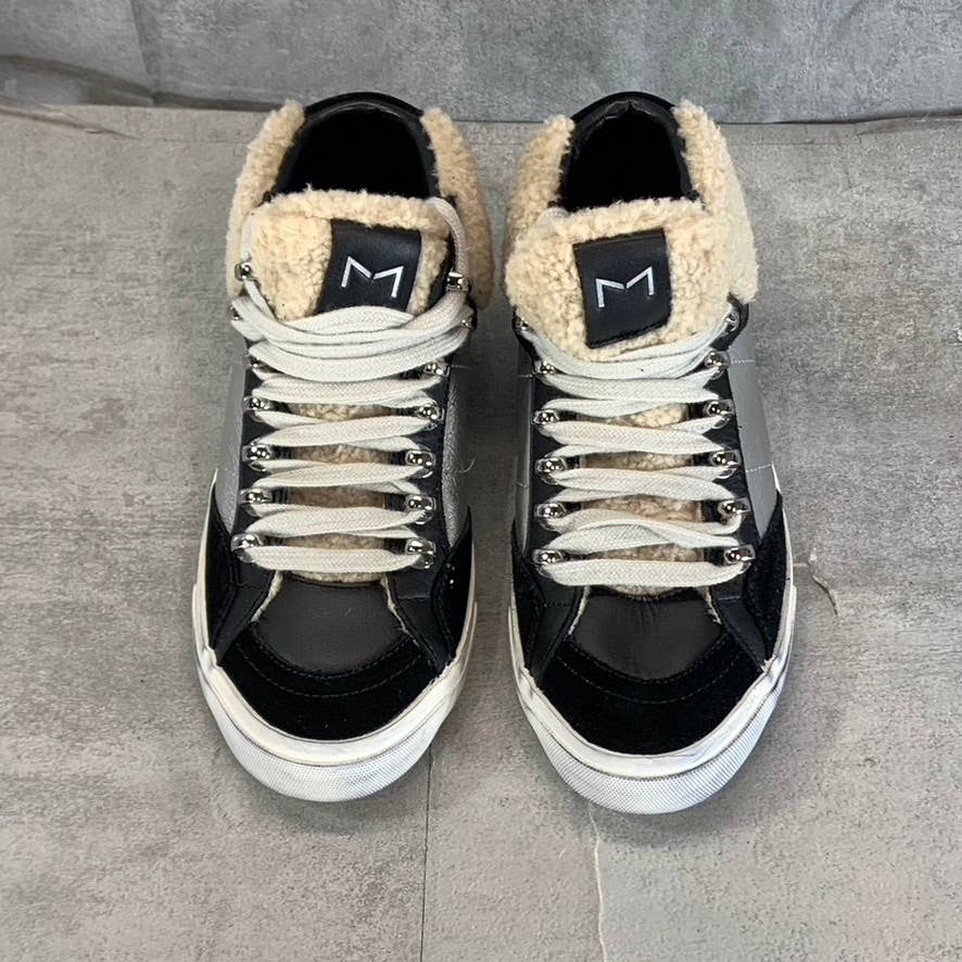 MARC FISHER LTD Women's Black/Silver Merin Faux-Fur Lace-Up Sneakers SZ 5