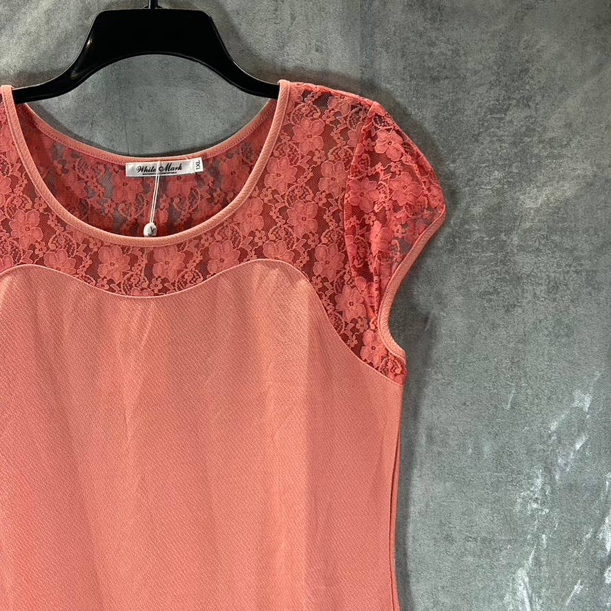 WHITE MARK Women's Plus Coral Pelagia Scoop-Neck Lace-Trim Mini Dress SZ 1XL