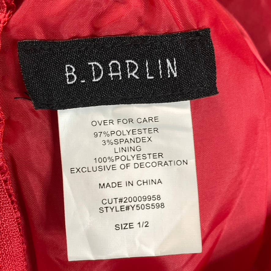 B. DARLIN Juniors' Crimson Red Satin V-Neck Lace-Back Pocketed Mini Dress SZ 1/2