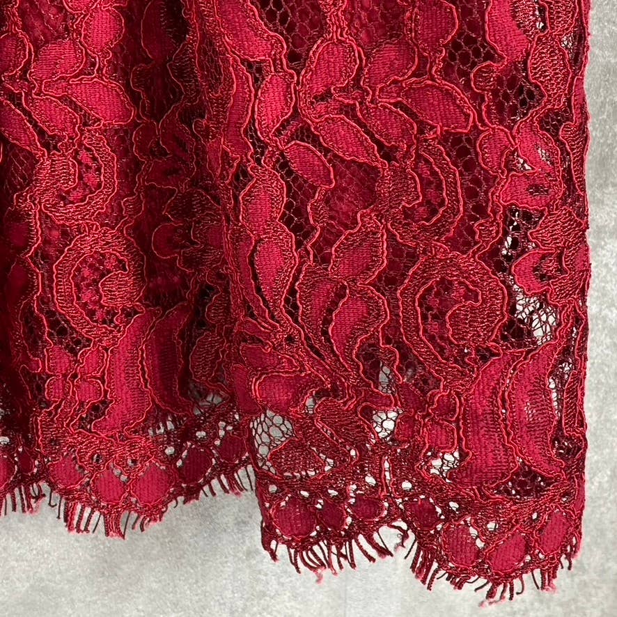 BARDOT Women's Crimson Red Kira Lace Button-Detail V-Neck Fit & Flare Mini Dress