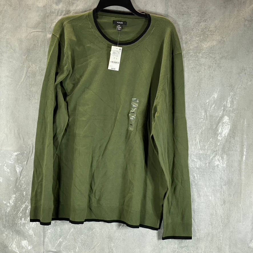 ALFANI Men's Costa Green Contrast Edge Crewneck Long-Sleeve Sweater SZ 2XL