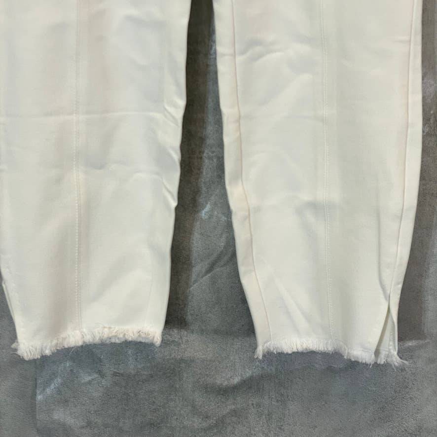ALFANI Women's Bright White Comfort High-Rise Fringe-Hem Pull-On Pants SZ 12