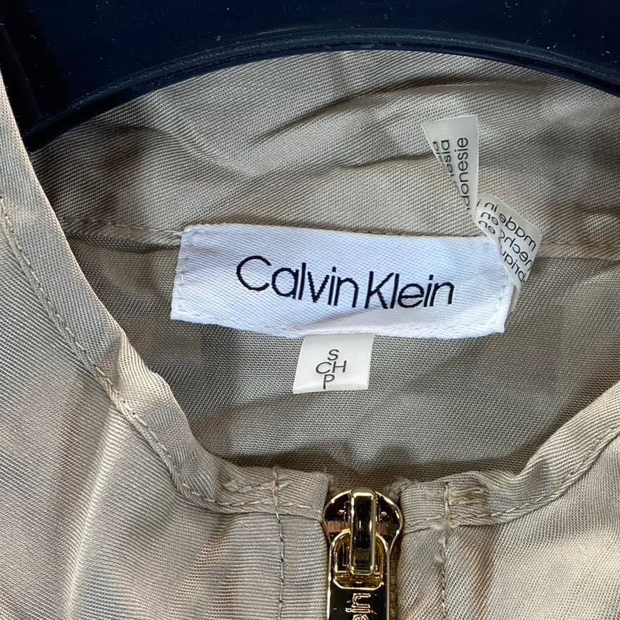 CALVIN KLEIN Women's Latte Zip-Front Drawstring Drop-Shoulder Cargo Jacket SZ S