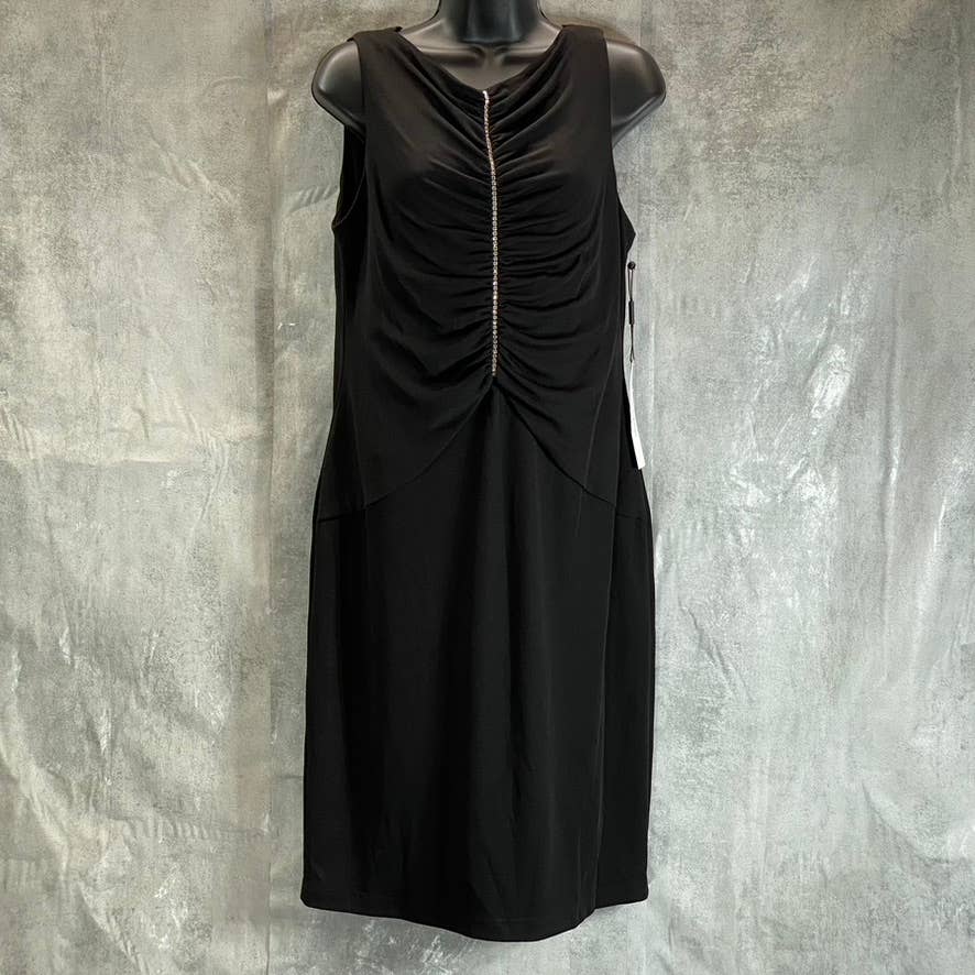 CALVIN KLEIN Women's Black Ruched Rhinestone Embellished Knee-Length Dress SZ 12