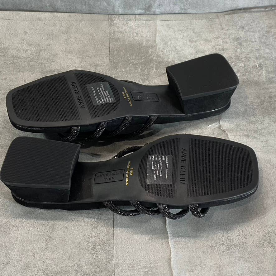 ANNE KLEIN Women's Black Nikole Rhinestone Embellished Square-Toe Sandals SZ 8.5