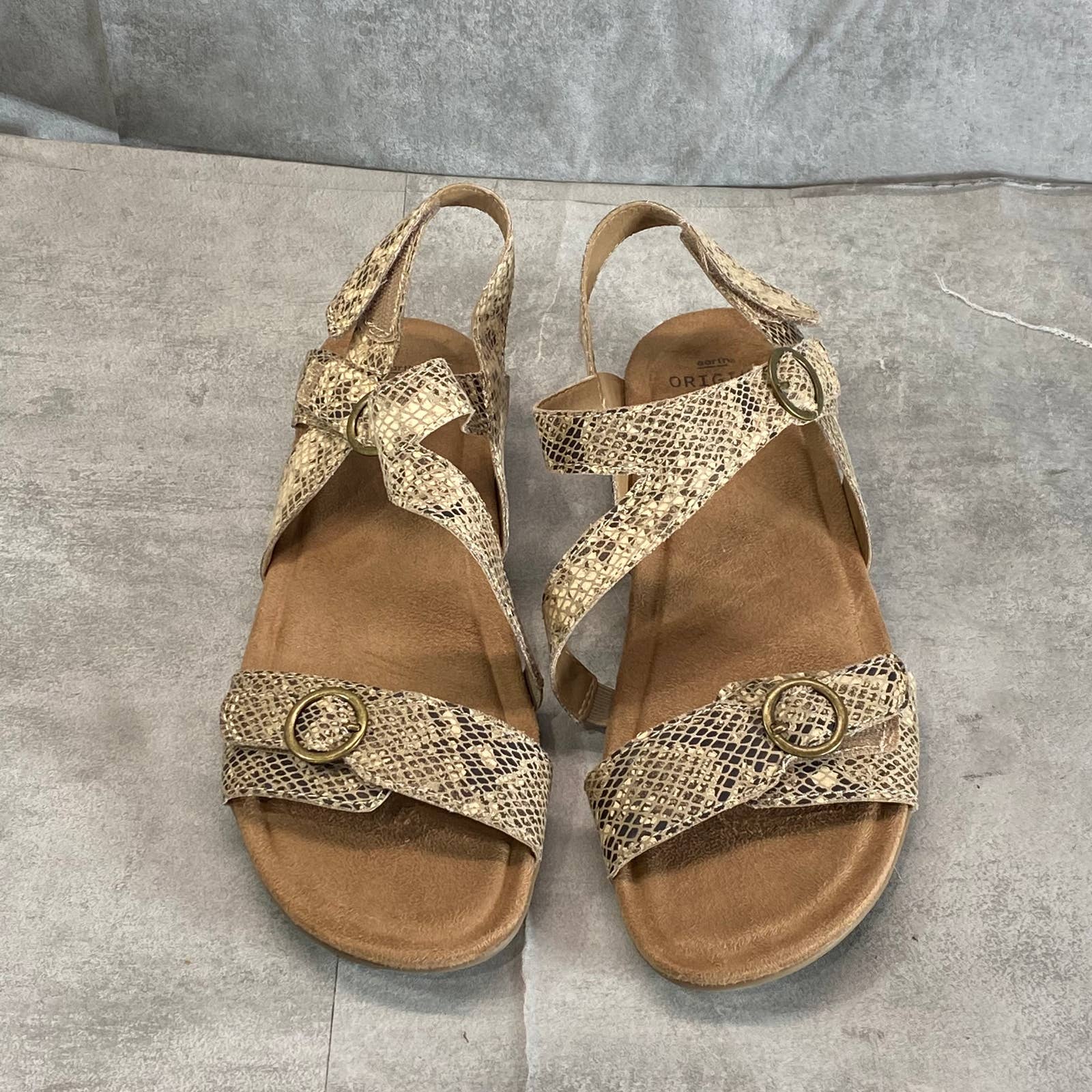EARTH ORIGINS Women's Taupe Multi Snake Embossed Beck Casual Sandals SZ 11