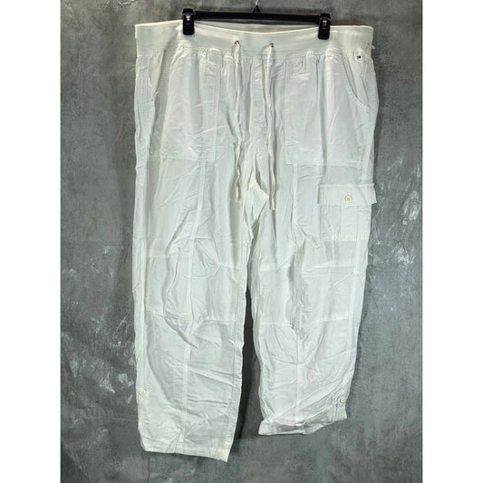 TOMMY HILFIGER Women's Plus White Mid-Rise Alton Cargo Drawstring Pants SZ 3X