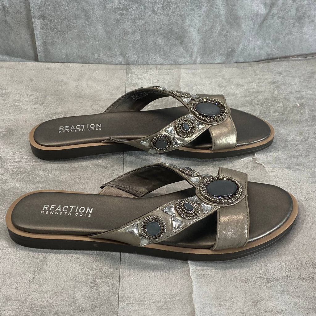 REACTION KENNETH COLE Women's Pewter Spring Glam Beaded Slide Sandals SZ 6