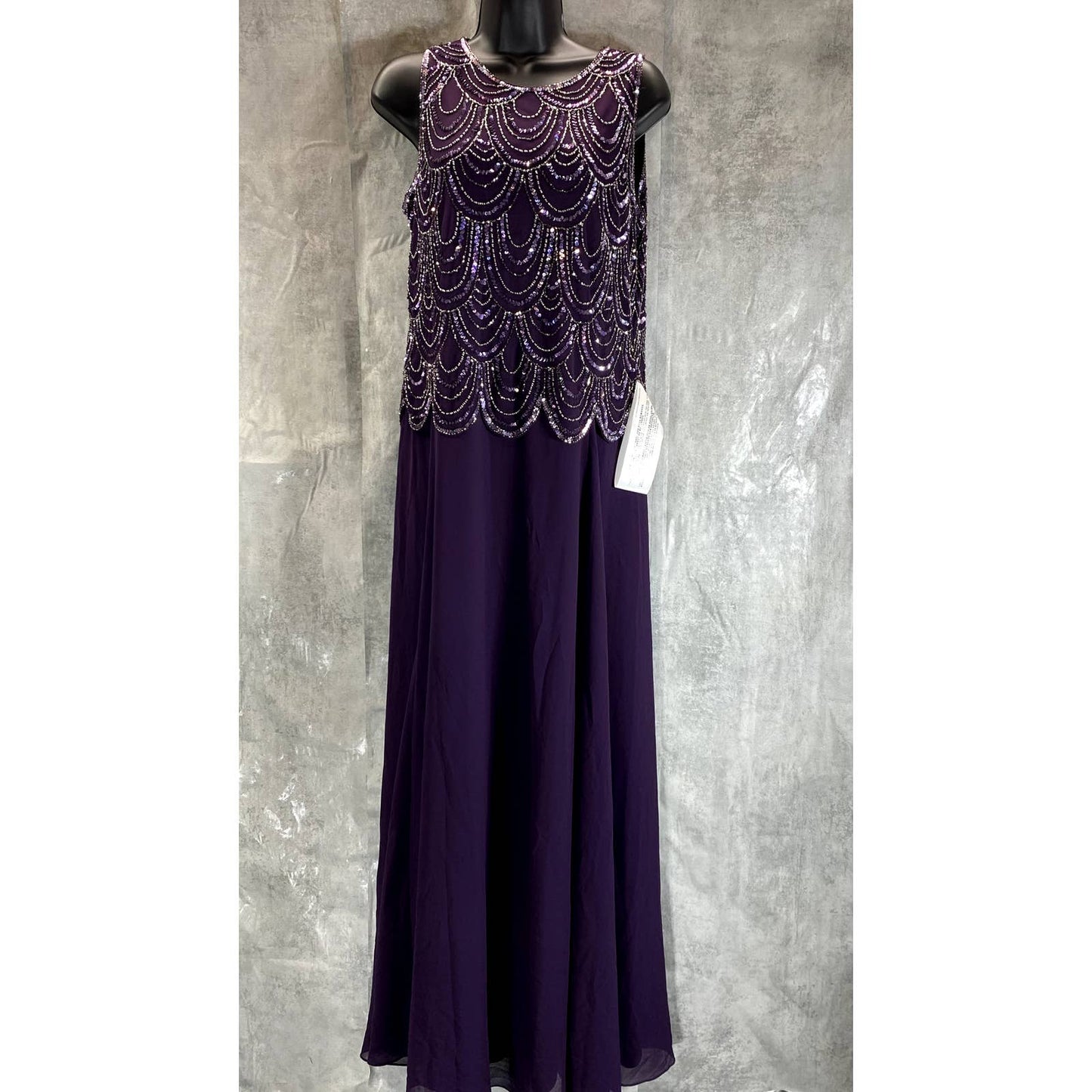 J KARA Women's Plum Beaded Embellished Sleeveless A-Line Maxi Gown SZ 14