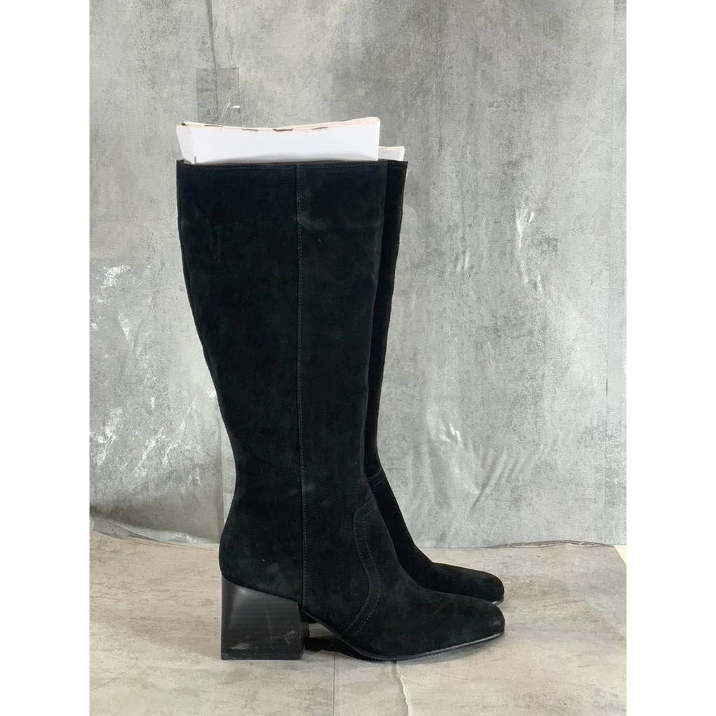 AQUA COLLEGE Women's Black Suede Tori Waterproof Square-Toe Tall Boots SZ 6
