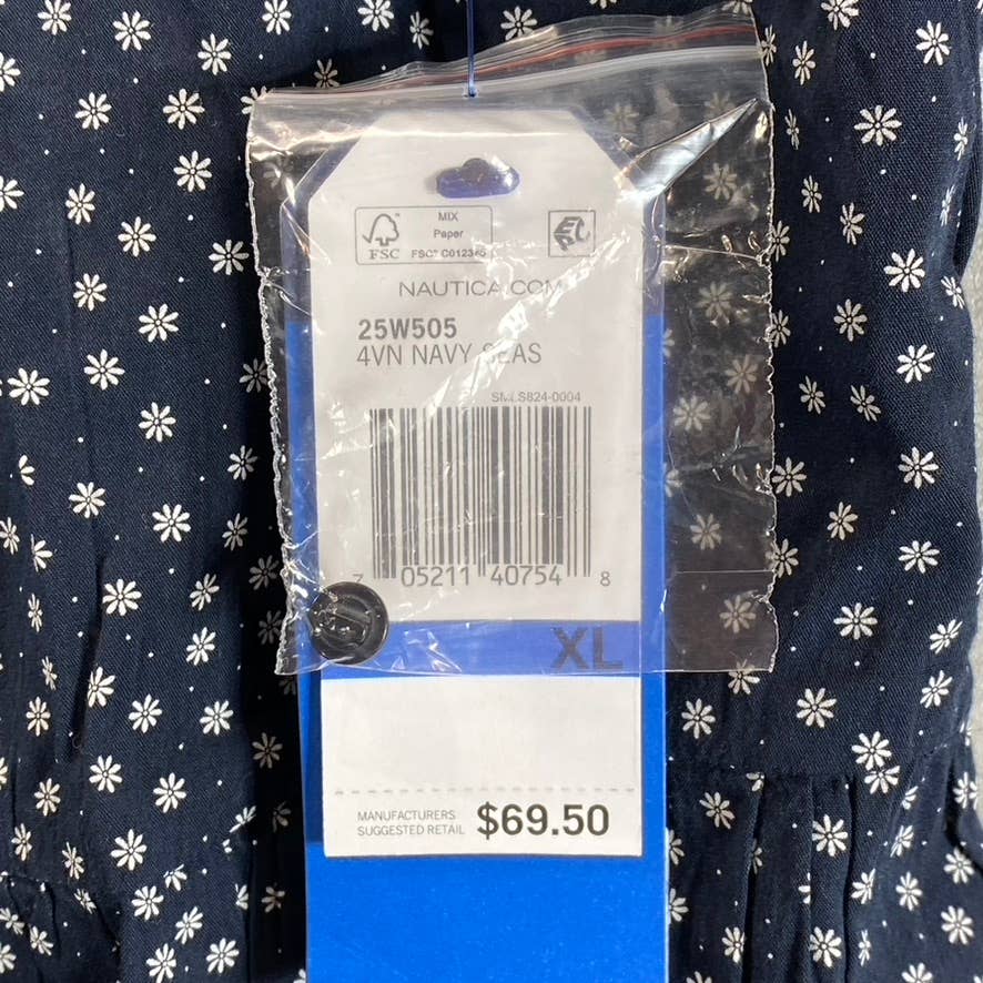 NAUTICA Women's Stellar Blue Heather Sustainably Crafted Split-Neck Peplum Top